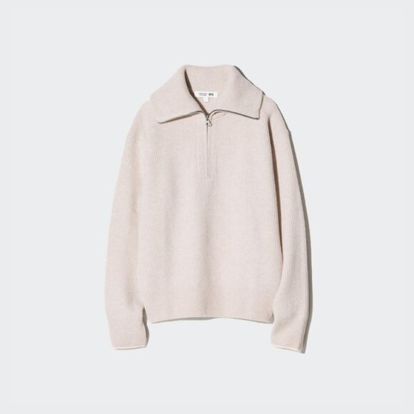 UNIQLO Premium Lambswool Half-Zip Long-Sleeve Knit Sweater Size Medium NWT - Picture 4 of 17